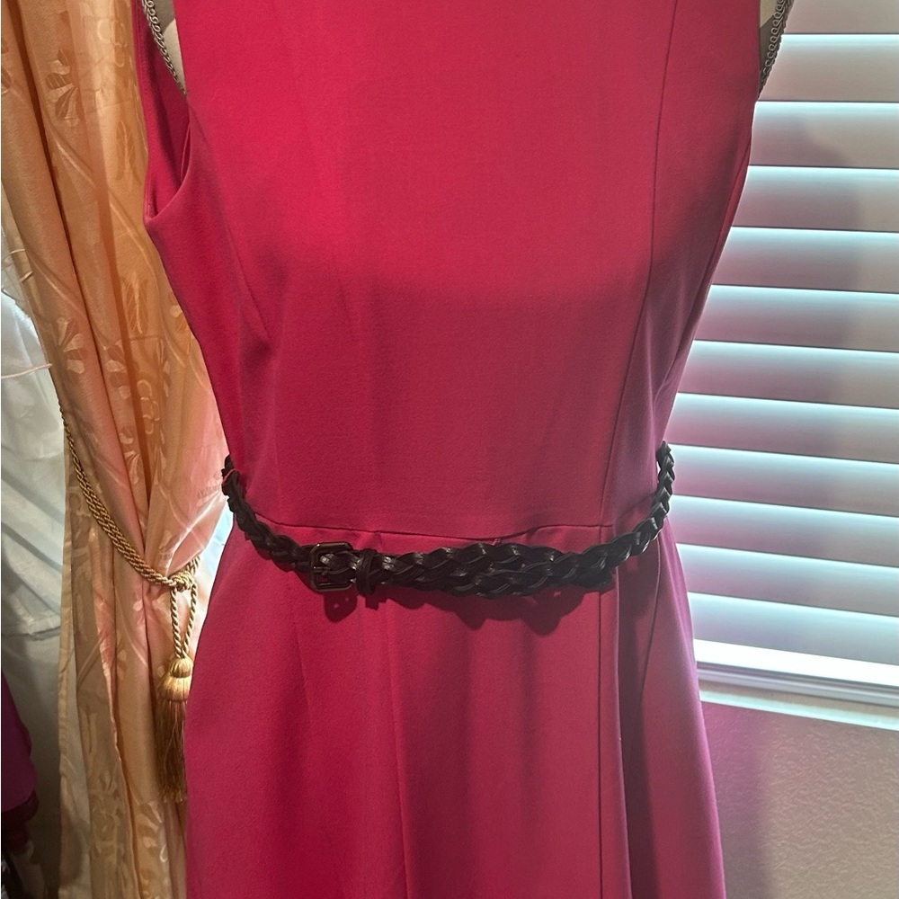 Calvin Klein Fuchsia Midi Dress with Black Belt